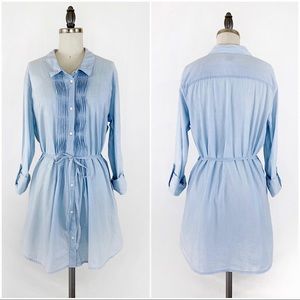 Levi’s Pintuck Chambray Denim Mini   Belted ShirtDress Light Wash